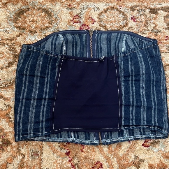 Princess Polly Fernley Blue White Denim Striped Strapless Bustier Top 2 - Picture 10 of 12